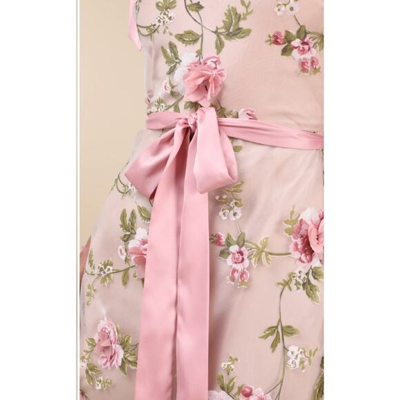 Lulus Pink Floral Applique Tie-Strap Midi Authentic Sweetness Dress Size S - Picture 9 of 12